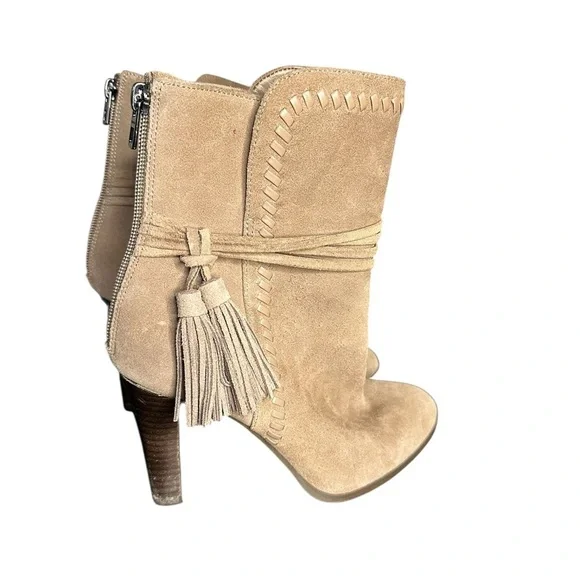 Coach Beige Jessie Suede Heeled Boots with Tassel Size 8 - Picture 3 of 8